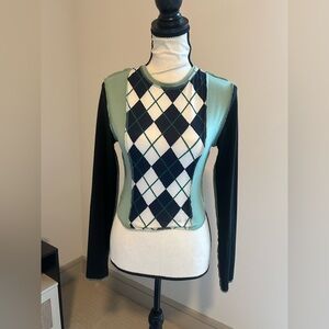 Argyle Color Block Long Sleeve Top